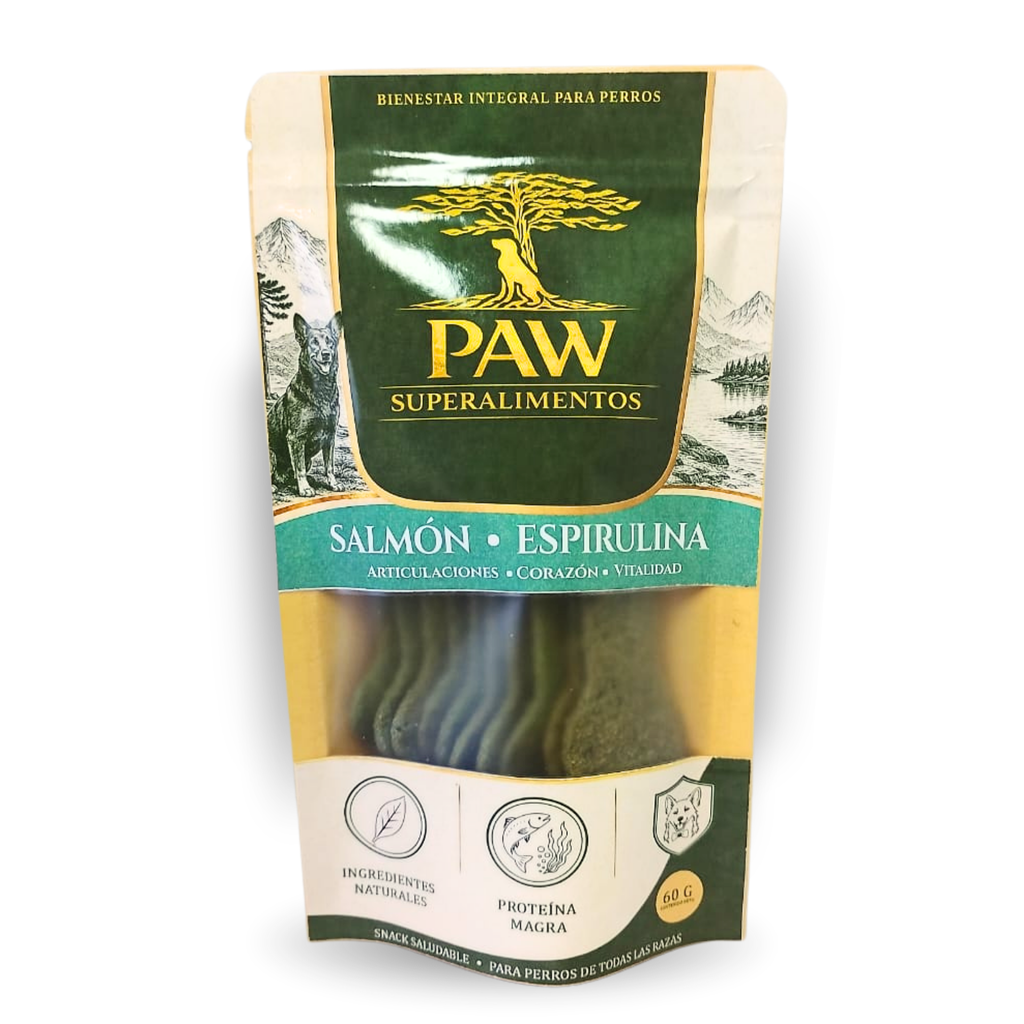 [PAW-P-SALESP-60] Snack galletas para perros Salmón y Espirulina 60 g